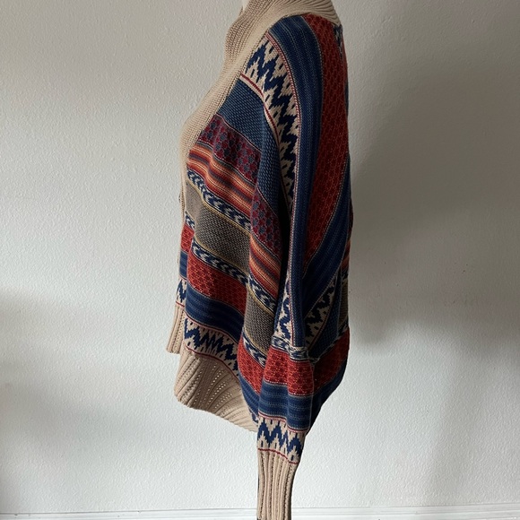 Angie Multi-Stripe Shawl Collar Cardigan Aztec Southwest Boho - Picture 2 of 9